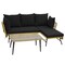 3 Pieces L-Shaped Patio Sofa with Tempered Glass Coffee Table with Metal Frame